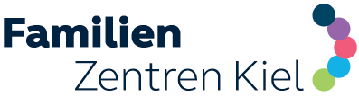 Logo der Kieler Familienzentren mit fünf verschiedenfarbigen Kreisen, die einen Halbkreis bilden.