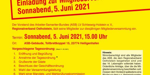 Einladung Mitgliederversammlung ASB Ostholstein Einladung Mitgliederversammlung ASB Ostholstein